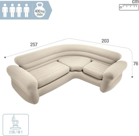 Dmuchana kanapa narożna sofa czteroosobowa 257x203x76 cm beżowa INTEX 68575 Dmuchana kanapa narożna sofa czteroosobowa 257x203x76 cm beżowa INTEX 68575