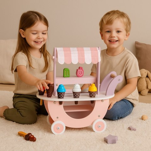Drewniany wózek lodziarnia dla dzieci sklep 12 elementów ECOTOYS Drewniany wózek lodziarnia dla dzieci sklep 12 elementów ECOTOYS