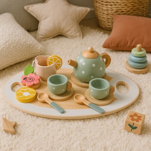 Drewniany zestaw do herbaty dzbanek filiżanki 14 elementów ECOTOYS Drewniany zestaw do herbaty dzbanek filiżanki 14 elementów ECOTOYS