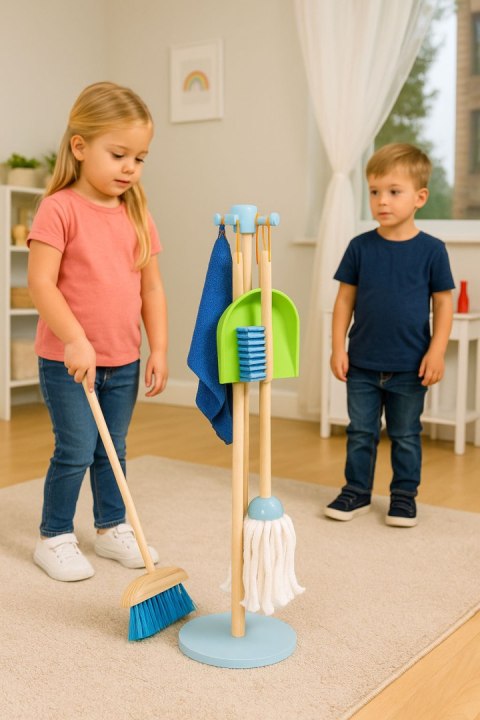 Drewniany zestaw do sprzątania dla dzieci mop zmiotka z szufelką 7 elementów ECOTOYS Drewniany zestaw do sprzątania dla dzieci mop zmiotka z szufelką 7 elementów ECOTOYS