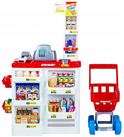 Duży sklep z kasa Supermarket stragan dla dzieci z kasą fiskalną wagą i skanerem Duży sklep z kasa Supermarket stragan dla dzieci z kasą fiskalną wagą i skanerem