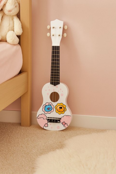 Gitara ukulele dla dzieci drewniana 4 struny nylonowe kostka do gry ECOTOYS Gitara ukulele dla dzieci drewniana 4 struny nylonowe kostka do gry ECOTOYS