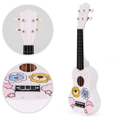Gitara ukulele dla dzieci drewniana 4 struny nylonowe kostka do gry ECOTOYS Gitara ukulele dla dzieci drewniana 4 struny nylonowe kostka do gry ECOTOYS