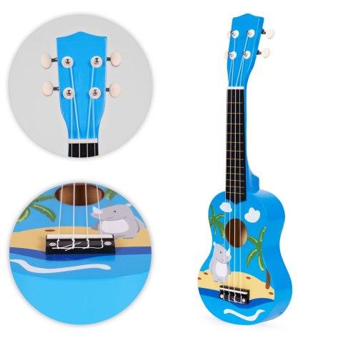Gitara ukulele dla dzieci drewniana 4 struny nylonowe kostka do gry ECOTOYS Gitara ukulele dla dzieci drewniana 4 struny nylonowe kostka do gry ECOTOYS