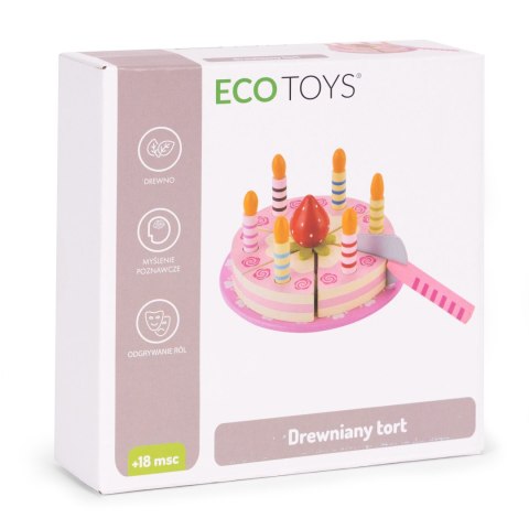 Zestaw drewniany tort na rzepy świeczki truskawka dla dzieci 15 elementów ECOTOYS Zestaw drewniany tort na rzepy świeczki truskawka dla dzieci 15 elementów ECOTOYS