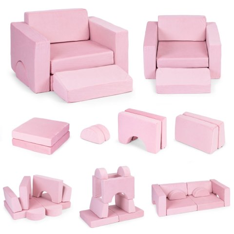 Fotel modułowy dla dzieci DIY 8 miękkich poduch składany - rożowy ECOTOYS Fotel modułowy dla dzieci DIY 8 miękkich poduch składany - rożowy ECOTOYS