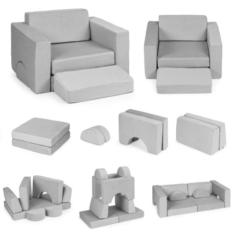 Fotel modułowy dla dzieci DIY 8 miękkich poduch składany - szary ECOTOYS Fotel modułowy dla dzieci DIY 8 miękkich poduch składany - szary ECOTOYS