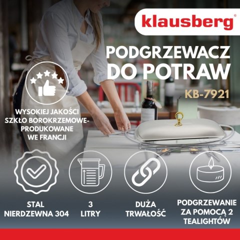 PODGRZEWACZ ŻAROODPORNY STOŁOWY 3L KLAUSBERG KB-7921 PODGRZEWACZ ŻAROODPORNY STOŁOWY 3L KLAUSBERG KB-7921