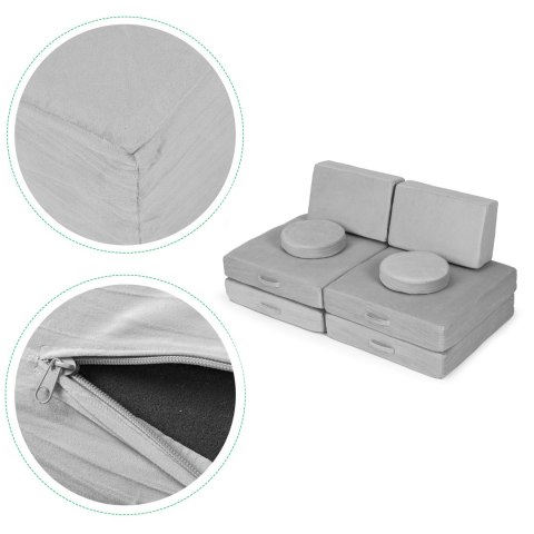 Sofa modułowa duża składana dla dzieci DIY 8 miękkich poduch - szara ECOTOYS Sofa modułowa duża składana dla dzieci DIY 8 miękkich poduch - szara ECOTOYS