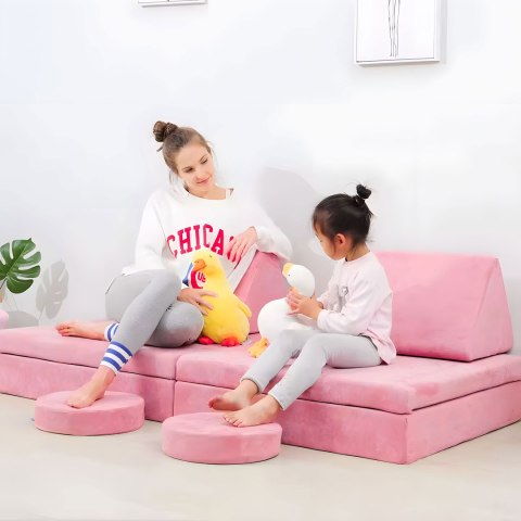 Sofa składana modułowa dla dzieci duża 2 osobowa DIY 10 miękkich poduch - różowa ECOTOYS Sofa składana modułowa dla dzieci duża 2 osobowa DIY 10 miękkich poduch - różowa ECOTOYS