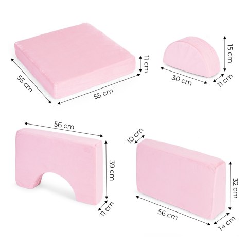 Sofa składana modułowa dla dzieci duża 2 osobowa DIY 10 miękkich poduch - różowa ECOTOYS Sofa składana modułowa dla dzieci duża 2 osobowa DIY 10 miękkich poduch - różowa ECOTOYS