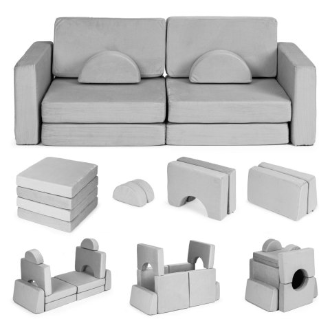 Sofa składana modułowa dla dzieci duża 2 osobowa DIY 10 miękkich poduch - szara ECOTOYS Sofa składana modułowa dla dzieci duża 2 osobowa DIY 10 miękkich poduch - szara ECOTOYS
