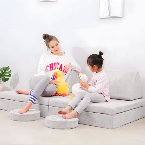 Sofa składana modułowa dla dzieci duża 2 osobowa DIY 10 miękkich poduch - szara ECOTOYS Sofa składana modułowa dla dzieci duża 2 osobowa DIY 10 miękkich poduch - szara ECOTOYS