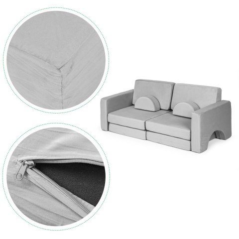 Sofa składana modułowa dla dzieci duża 2 osobowa DIY 10 miękkich poduch - szara ECOTOYS Sofa składana modułowa dla dzieci duża 2 osobowa DIY 10 miękkich poduch - szara ECOTOYS