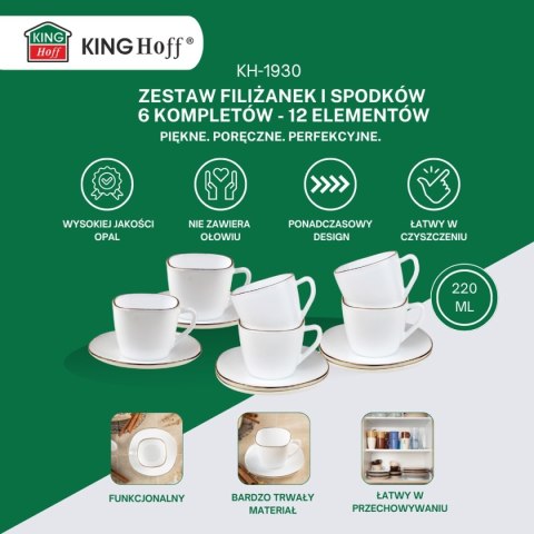 ZESTAW KAWOWY 6 FILIŻANEK ZE SPODECZKAMI KINGHOFF OPAL KH-1930 ZESTAW KAWOWY 6 FILIŻANEK ZE SPODECZKAMI KINGHOFF OPAL KH-1930