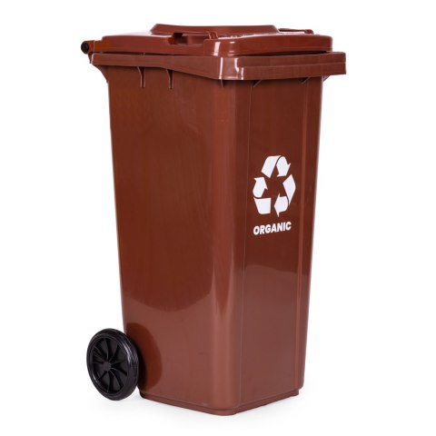 Kosz na śmieci pojemnik 120L kubeł śmietnik brązowy BIO gumowe koła Kosz na śmieci pojemnik 120L kubeł śmietnik brązowy BIO gumowe koła