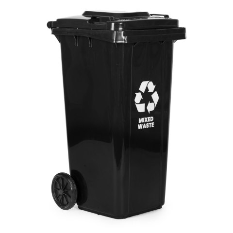 Kosz na śmieci pojemnik 120L kubeł śmietnik czarny odpady zmieszane gumowe koła Kosz na śmieci pojemnik 120L kubeł śmietnik czarny odpady zmieszane gumowe koła