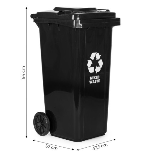 Kosz na śmieci pojemnik 120L kubeł śmietnik czarny odpady zmieszane gumowe koła Kosz na śmieci pojemnik 120L kubeł śmietnik czarny odpady zmieszane gumowe koła