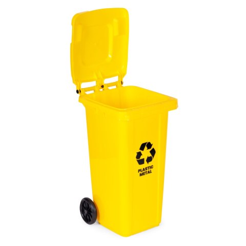 Kosz na smieci pojemnik 120L kubeł śmietnik żółty plastik gumowe koła Kosz na smieci pojemnik 120L kubeł śmietnik żółty plastik gumowe koła