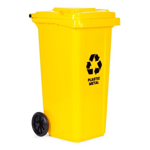 Kosz na smieci pojemnik 120L kubeł śmietnik żółty plastik gumowe koła Kosz na smieci pojemnik 120L kubeł śmietnik żółty plastik gumowe koła