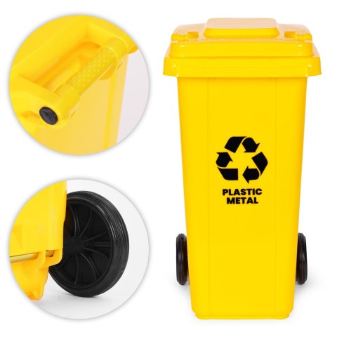 Kosz na smieci pojemnik 120L kubeł śmietnik żółty plastik gumowe koła Kosz na smieci pojemnik 120L kubeł śmietnik żółty plastik gumowe koła