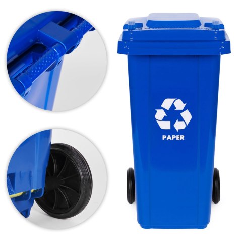 Zestaw 4 koszy na śmieci pojemniki 4x120L niebieski zielony żółty czarny makulatura szkło plastik odpady zmieszane gumowe koła Zestaw 4 koszy na śmieci pojemniki 4x120L niebieski zielony żółty czarny makulatura szkło plastik odpady zmieszane gumowe koła