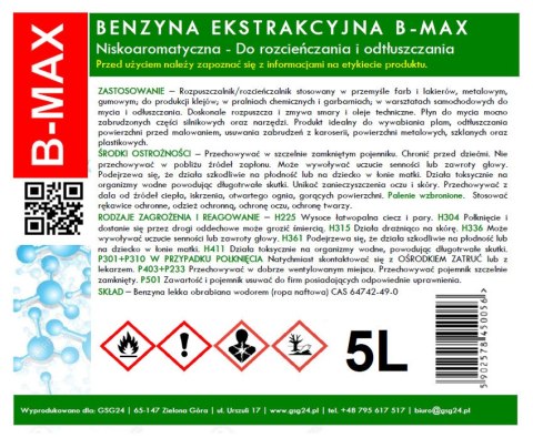 BENZYNA EKSTRAKCYJNA BEZWONNA B-MAX 5L BENZYNA EKSTRAKCYJNA BEZWONNA B-MAX 5L