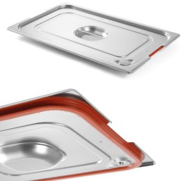 POKRYWKA DO POJEMNIKA GN PROFI LINE Z USZCZELKĄ SILIKONOWĄ I WYCIĘCIEM NA UCHWYTY GN2/3 354X325MM STAL - HENDI 804315