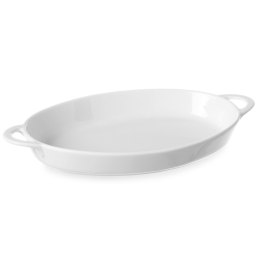PÓŁMISEK DO ZAPIEKANIA OWALNY Z UCHWYTAMI 270X180X40MM BIAŁA PORCELANA - HENDI 784020