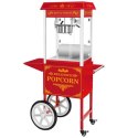 PROFESJONALNA WYDAJNA MASZYNA DO POPCORNU MOBILNA NA WÓZKU 230V 1.6KW CZERWONA