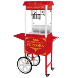 PROFESJONALNA WYDAJNA MASZYNA DO POPCORNU MOBILNA NA WÓZKU 230V 1.6KW CZERWONA
