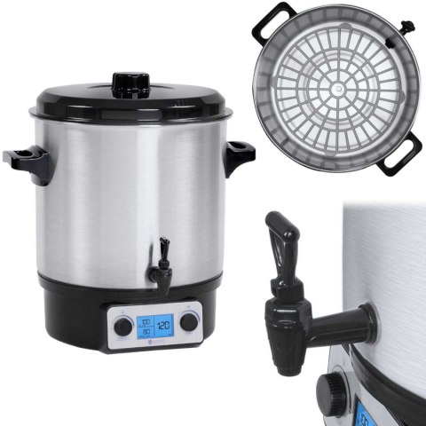 PODGRZEWACZ WARNIK DO GRZAŃCA GRZANEGO WINA Z KRANEM TIMEREM LCD STAL NIERDZEWNA 2000W 27L PODGRZEWACZ WARNIK DO GRZAŃCA GRZANEGO WINA Z KRANEM TIMEREM LCD STAL NIERDZEWNA 2000W 27L