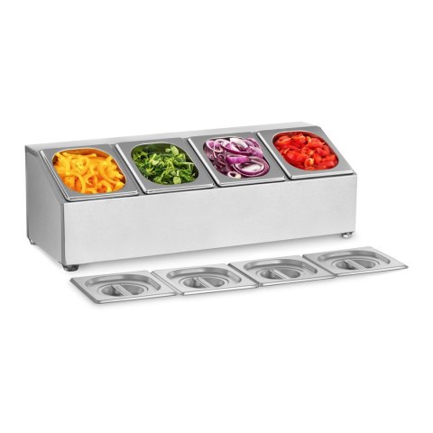 EKSPOZYTOR STOJAK NA POJEMNIKI GASTRONOMICZNE 4 X GN1/6 + 4 X POJEMNIKI EKSPOZYTOR STOJAK NA POJEMNIKI GASTRONOMICZNE 4 X GN1/6 + 4 X POJEMNIKI