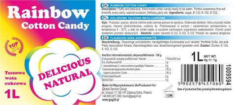 KOLOROWA TĘCZOWA WATA CUKROWA RAINBOW COTTON CANDY 1L KOLOROWA TĘCZOWA WATA CUKROWA RAINBOW COTTON CANDY 1L