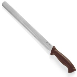 NÓŻ DO MIĘSA SZYNKI I ŁOSOSIA SZLIF KULOWY HACCP DŁUGI 490MM - BRĄZOWY - HENDI 842966