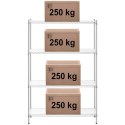 REGAŁ WARSZTATOWY CHROMOWANY AŻUROWY 4 PÓŁKI + 4 MATY DO 1 T 1000 KG 120X45X180 CM