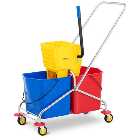 WÓZEK DO MYCIA PODŁÓG Z PRASĄ WYCISKARKĄ DO MOPA DWA WIADRA 2 X 24 L WÓZEK DO MYCIA PODŁÓG Z PRASĄ WYCISKARKĄ DO MOPA DWA WIADRA 2 X 24 L