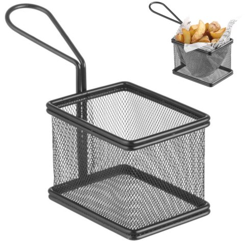 KOSZYK DO PODAWANIA SMAŻONYCH PRZEKĄSEK MINIATUROWY Z UCHWYTEM 100X80X75 MM - HENDI 425619 KOSZYK DO PODAWANIA SMAŻONYCH PRZEKĄSEK MINIATUROWY Z UCHWYTEM 100X80X75 MM - HENDI 425619