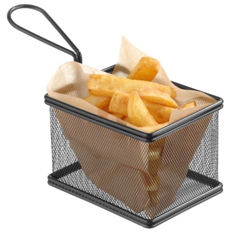 KOSZYK DO PODAWANIA SMAŻONYCH PRZEKĄSEK MINIATUROWY Z UCHWYTEM 125X100X85 MM - HENDI 425626 KOSZYK DO PODAWANIA SMAŻONYCH PRZEKĄSEK MINIATUROWY Z UCHWYTEM 125X100X85 MM - HENDI 425626