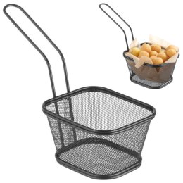 KOSZYK DO SERWOWANIA SMAŻONYCH PRZEKĄSEK FRYTEK Z UCHWYTEM CZARNY 130X115X80 MM - HENDI 425695