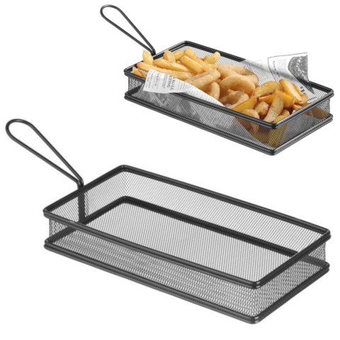KOSZYK DO SERWOWANIA SMAŻONYCH PRZEKĄSEK FRYTEK Z UCHWYTEM CZARNY 255X153X45 MM - HENDI 425657 KOSZYK DO SERWOWANIA SMAŻONYCH PRZEKĄSEK FRYTEK Z UCHWYTEM CZARNY 255X153X45 MM - HENDI 425657