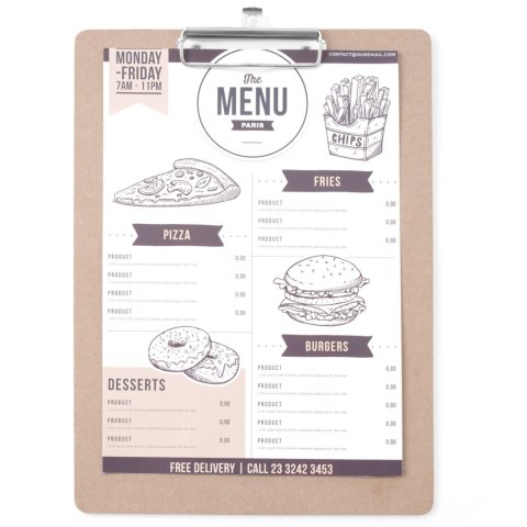 PODKŁADKA DESKA POD KARTĘ MENU Z KLIPSEM CLIPBOARD 240X330 MM - HENDI 664155 PODKŁADKA DESKA POD KARTĘ MENU Z KLIPSEM CLIPBOARD 240X330 MM - HENDI 664155