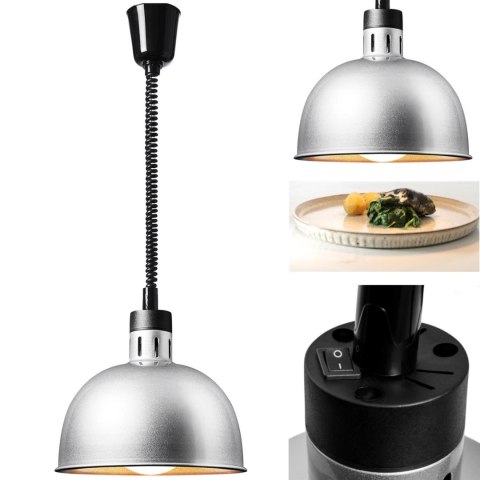 LAMPA GRZEWCZA DO POTRAW NA PODCZERWIEŃ IR WISZĄCA SREBRNA ŚR. 28.5 CM 250 W LAMPA GRZEWCZA DO POTRAW NA PODCZERWIEŃ IR WISZĄCA SREBRNA ŚR. 28.5 CM 250 W