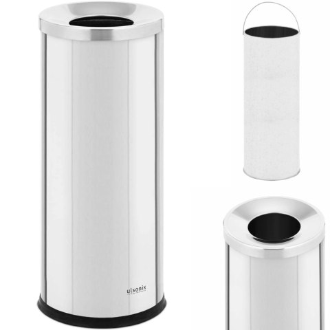 KOSZ NA ODPADY ŚMIECI MIEJSKI ZEWNĘTRZNY OKRĄGŁY ŚR. 250 X 610 MM STAL SREBRNY KOSZ NA ODPADY ŚMIECI MIEJSKI ZEWNĘTRZNY OKRĄGŁY ŚR. 250 X 610 MM STAL SREBRNY