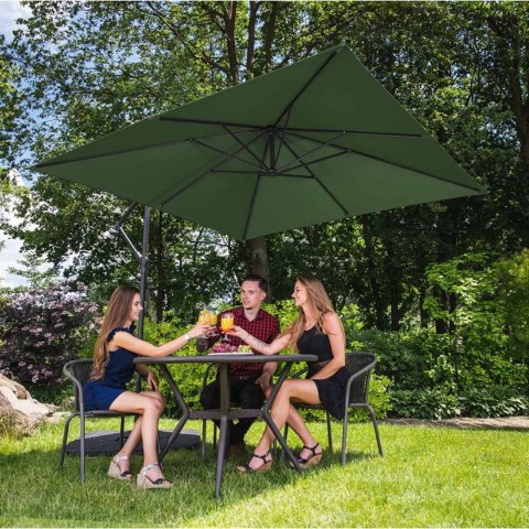 PARASOL OGRODOWY NA WYSIĘGNIKU KWADRATOWY 250 X 250 CM ZIELONY PARASOL OGRODOWY NA WYSIĘGNIKU KWADRATOWY 250 X 250 CM ZIELONY