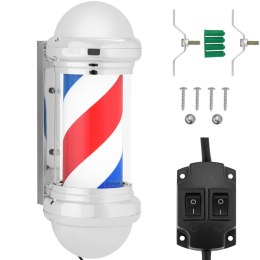 SŁUPEK SZYLD FRYZJERSKI BARBERSKI BARBER POLE OBROTOWY PODŚWIETLANY 25 CM - SREBRNY