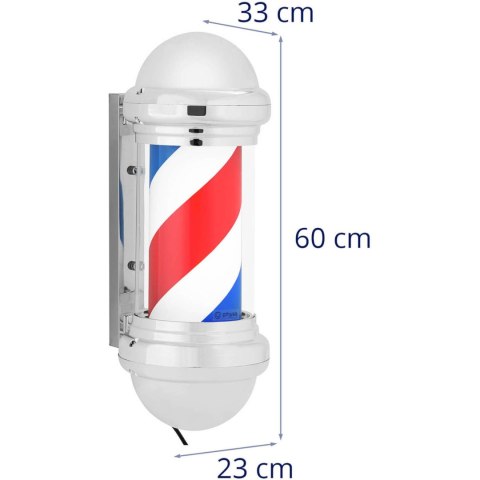 SŁUPEK SZYLD FRYZJERSKI BARBERSKI BARBER POLE OBROTOWY PODŚWIETLANY 25 CM - SREBRNY SŁUPEK SZYLD FRYZJERSKI BARBERSKI BARBER POLE OBROTOWY PODŚWIETLANY 25 CM - SREBRNY