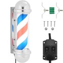 SŁUPEK SZYLD FRYZJERSKI BARBERSKI BARBER POLE OBROTOWY PODŚWIETLANY 30 CM - SREBRNY
