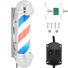 SŁUPEK SZYLD FRYZJERSKI BARBERSKI BARBER POLE OBROTOWY PODŚWIETLANY 30 CM - SREBRNY