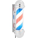 SŁUPEK SZYLD FRYZJERSKI BARBERSKI BARBER POLE OBROTOWY PODŚWIETLANY 30 CM - SREBRNY